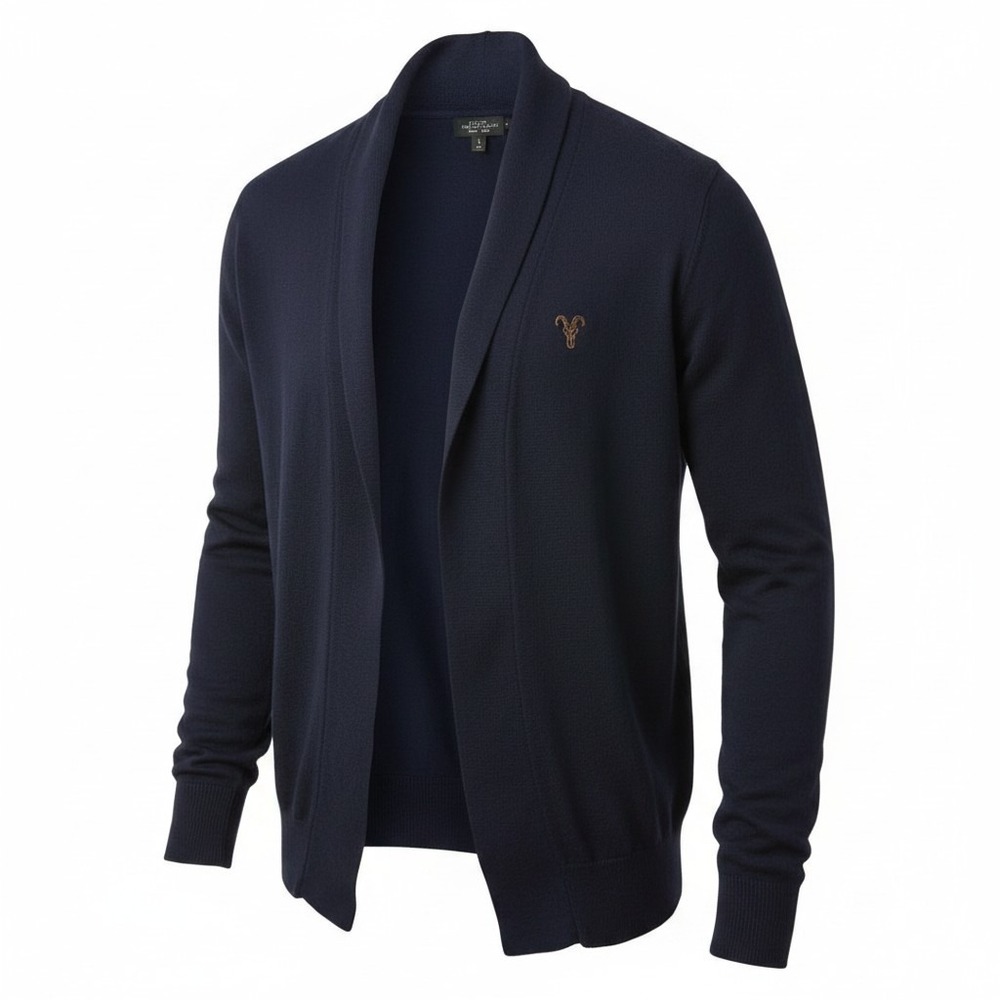 AllSaints Mode Merino Open Cardigan Mens XXL Black Navy Shawl Collar MK002D